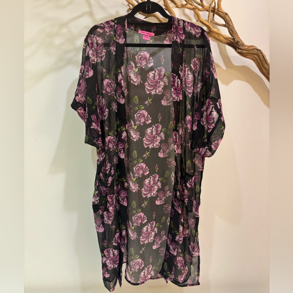 🌸 Betsey Johnson Floral Sheer Kimono Duster Ruffle Sleeves 🌸